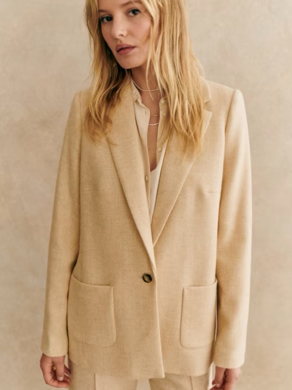 Sezane Romane wool jacket in mottled ecru